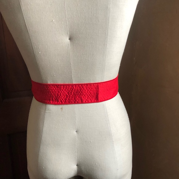 Red Waist Belt Quilted Cummerbund 80’s - Picture 2 of 3